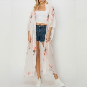Multicolor Pink Floral Chiffon Sheer Kimono Cardigan